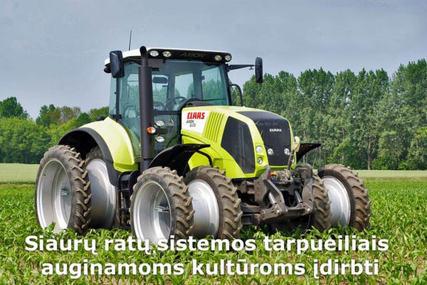 Sudvejintų siaurų ratų sistemos, skirtos tarpueiliams įdirbti, leidžia paskirstyti traktoriaus masę 